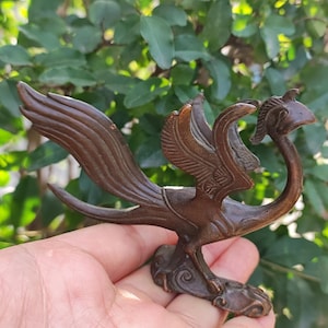 Vtgbrasslover Vtg Vintage style Antique phoenix statue  , animal Red Copper  phoenix figure paperweight mini toys gift FengShui Home Decor