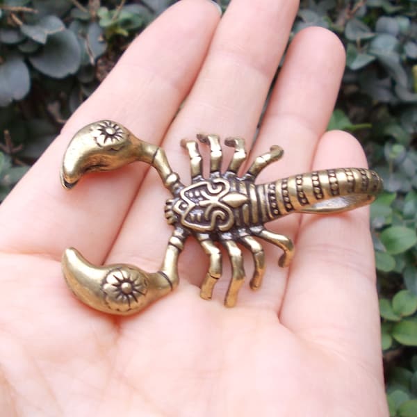 Get 2 pieces Vtgbrasslover Vtg Vintage style brass cute lucky scorpion Statues pendant Fortune figure tea pet paperweight mini toys gift