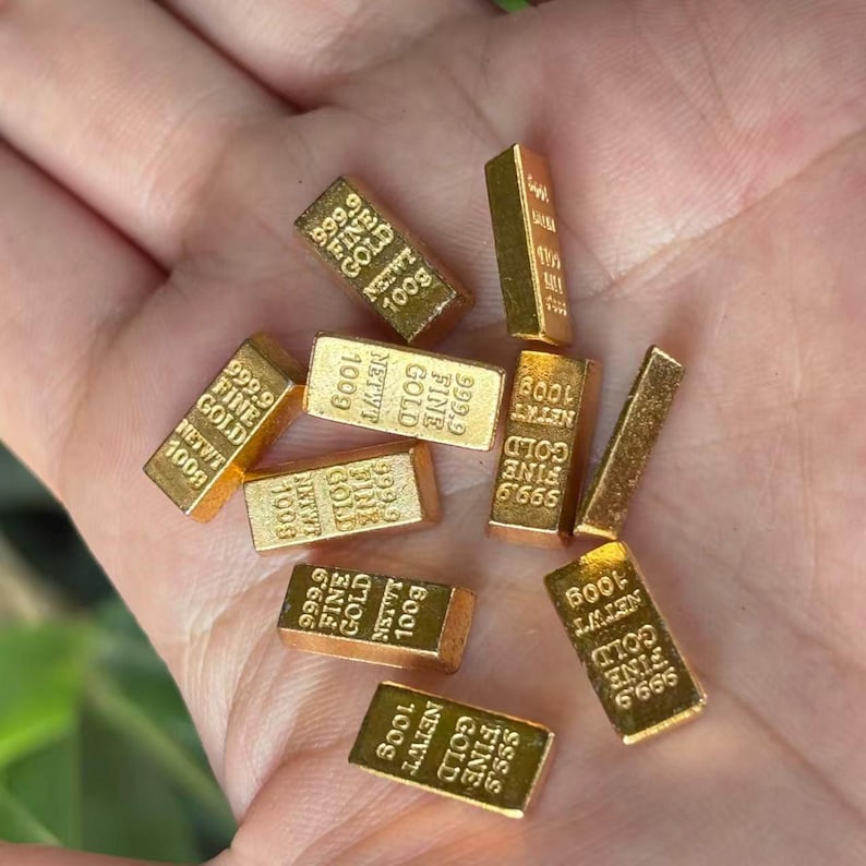 10 Pieces Mini Solid Alloy Gold Ingot Figurine – Desk Decoration, Home ...