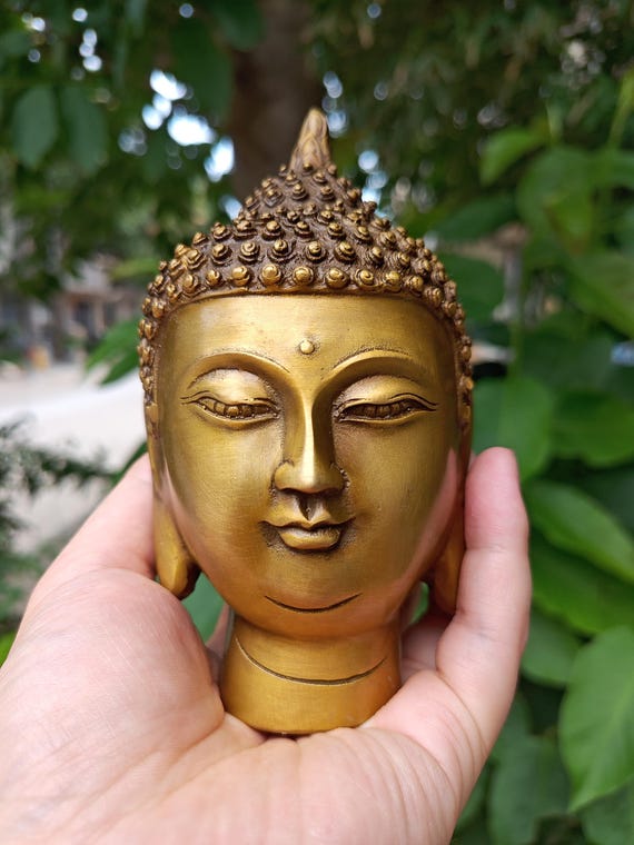 ブロンズ仏頭像、東南アジア風の置物、禅の室内装飾、瞑想