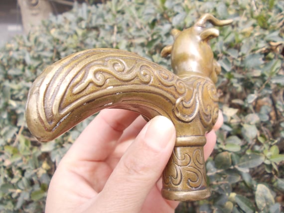Brass Solid Goat Head Handle Vintage Victorian Walking