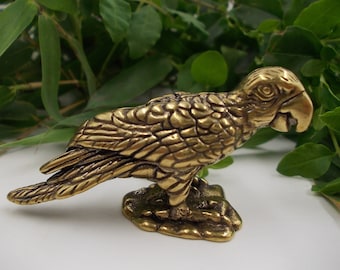 Miniature Solid Copper Simulation Parrot Figurine Model Ornament, Retro Animal Statue Home Table Decoration Mini Magpie Bird Sculpture fr791
