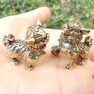 Get 2 Vtgbrasslover Vtg Vintage style Brass lion statue  , animal lion dog statue figure paperweight mini toys gift FengShui