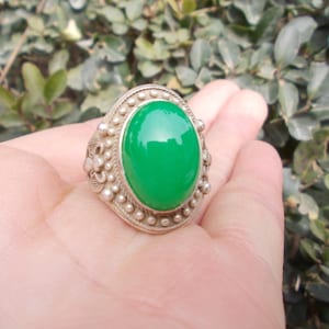 925 Sterling Silber Jade Ring für Frauen, Silber Einstellbar Ring Wrap Frauen Vintage Handgemachter Ring, Schmuck Geschenk Antike Vintage Deco Retro u12