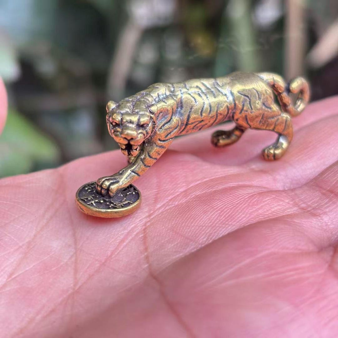 2piece Antique Brass Tiger on Coins Feng Shui Desktop Ornament Random ...