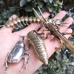 Get 4Vtgbrasslover Vtg Vintage style brass Centipede Uang locust Cicadate pupa Statues centipede Fortune insect figure paperweight toys gift