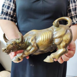 Long Horns Wall Street Bull Statue, Brass Cow Ox Statuette  Bronze Bull Sculpture, Copper Figurine Modern Farmhouse, Modern Home Decor fr174