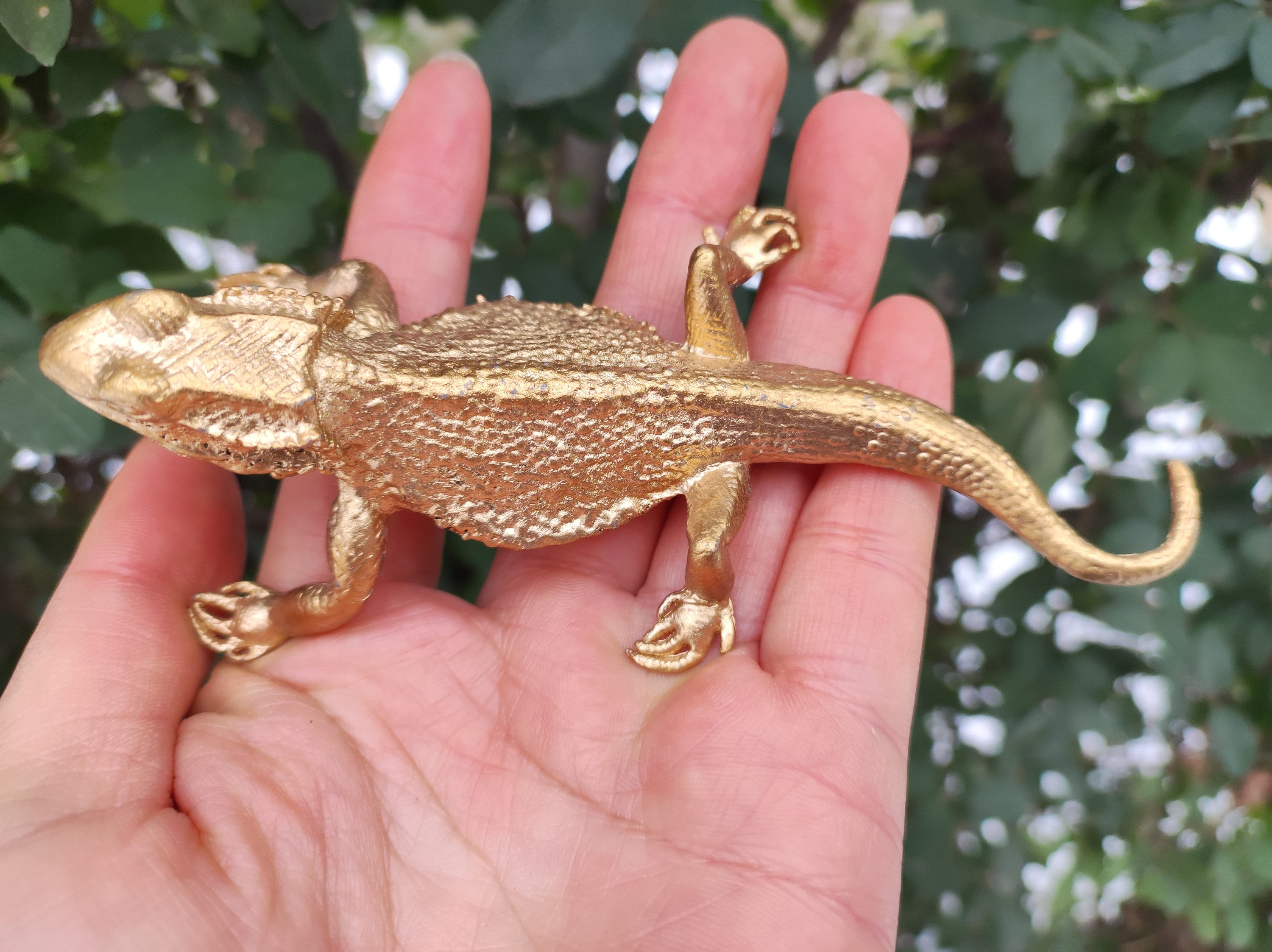 Vintage Style Gold Plated Copper Lizard Statue, Animals Lizard