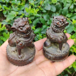 A pair Vtgbrasslover Vtg Vintage style Auspicious Foo Fo Dog Door Lion Leo Animal , lion foo dogs Wealth animal Housewarming Congratulatory