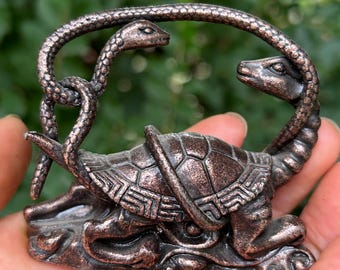 ミニ風水亀と蛇の戦い玄武大獣神像、中国古代風水龍亀蛇収集テーブル