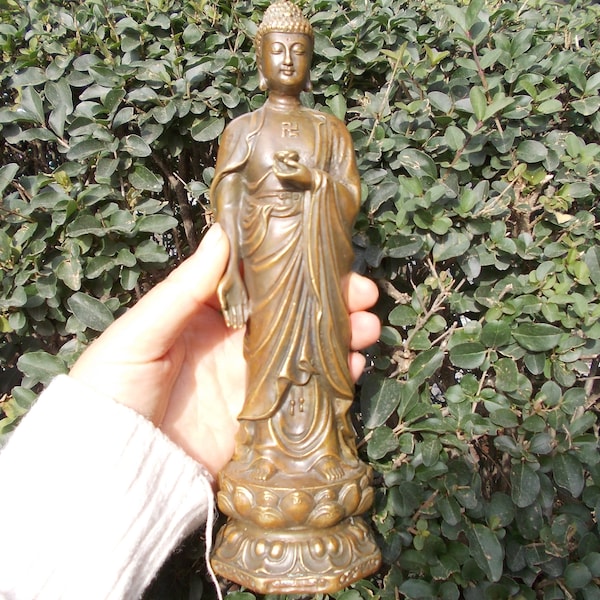 Copper Standing Lotus Buddha statue Vintage Shakyamuni Amitabha Buddha Figure Hall and Living Room Fengshui decor Tara Goddess Protector f31