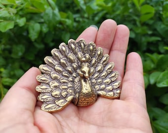 Vtgbrasslover Vtg Vintage style small Brass peacock statue , animal wild peacock statue figure paperweight mini toys gift FengShui