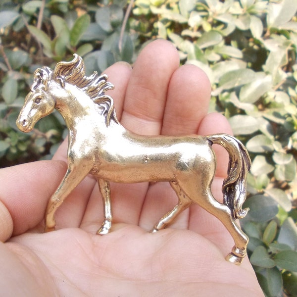 Vtgbrasslover Vtg statues de cheval en laiton plaqué or de style vintage petit ornement statues de cheval en laiton figure mini jouets cadeau FengShui