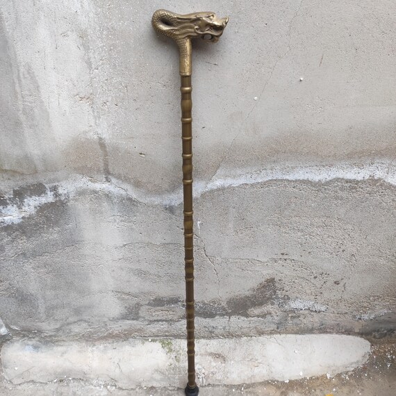 Vintage Copper Dragon Head Cane, Metal Sport Sticks, Bronze