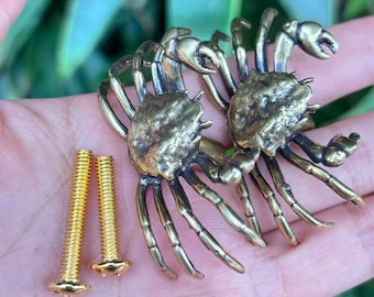 Set of 2, Exquisite crab Drawer Knobs, crab Decor Handles, Metal Desk Cabinet Handles,  Solid Copper crab Head  Drawer Pull with Screw gift