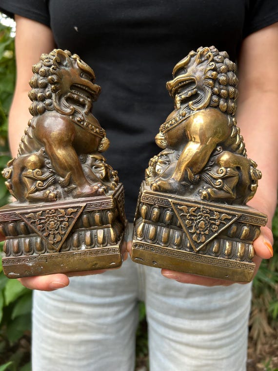 Rare Classic Pure Copper Africa Lion Evil Foo Dog Lion Sculpture