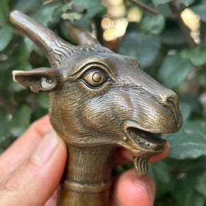 Antique Solid Brass Goat Head Handle Walking Cane Antique Style Solid