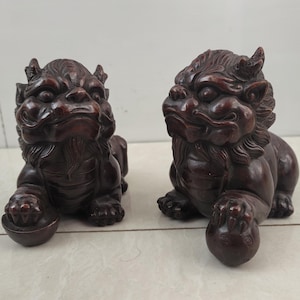 A pair huge Vtgbrasslover Vtg Vintage style Auspicious Foo Dog Door Lion Leo Animal,lion foo dogs Wealth animal Housewarming Congratulatory