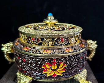 419Gram Enamel Metal Buddha Incense Burner With Lid Retro Ritual Incense holder Culture Brass Ash catcher Incensory Antique Cone Coil Holder