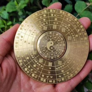 Rotatable Feng Shui Compass, Copper spiritual cleansing Compass, Yin Yang rotating plate Chinese metaphysical element Tai Chi Bagua Plate,