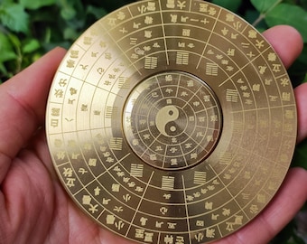 Rotatable Feng Shui Compass, Copper spiritual cleansing Compass, Yin Yang rotating plate Chinese metaphysical element Tai Chi Bagua Plate,
