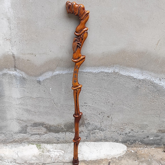 Exquisite Solid Wood Vintage Cicada Cane Walking Stick Hand Carved Exquisite Solid Wood Vintage Cicada Cane Walking Stick Hand Carved
