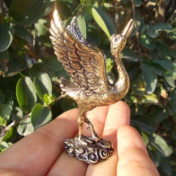 Get 2pieces Vtgbrasslover Vtg Vintage style Brass crane statue animal bird statue figure paperweight toys gift Garden decoration