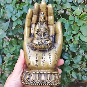 Antiqued Thai Brass Buddha Hand Mudra Sculpture Statue Door Handle Knob Paperweight Buddhist Figurines Zen Gifts Home Buddhist Temple Decor