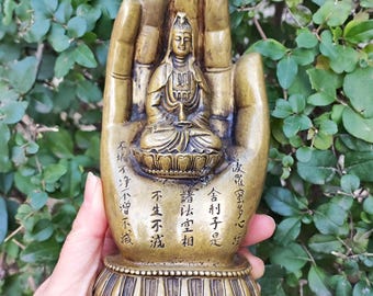 Antiqued Thai Brass Buddha Hand Mudra Sculpture Statue Door Handle Knob Paperweight Buddhist Figurines Zen Gifts Home Buddhist Temple Decor