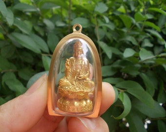 Vtgbrasslover Vtg Vintage style gold-plated copper Kuanyin Pendant ,buddha figure pendant amulet   Christmas gifts Holiday gifts