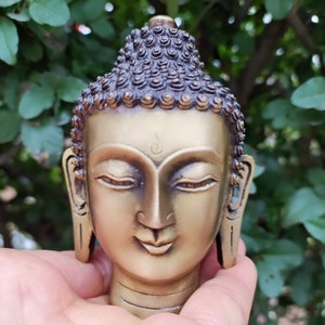 Vintage Meditating Shakyamuni Buddha Head Bust, Siddhartha Gautama Statue Copper Casting Detail Decorative Bronze Asian Art Buddhism fr1079