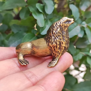 Holen Sie sich 1 Vtgbrasslover Vtg Vintage Stil seltene Messing Seelöwe Statuen Fortune Robbe Figur Tee Haustier Briefbeschwerer Mini Spielzeug Geschenk Sammlerstück Kunst
