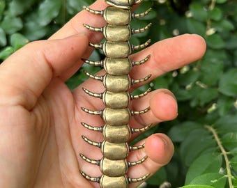 Exquisite Vtgbrasslover Vtg Vintage style Brass locust Statues centipede Fortune lucky insect figure tea pet paperweight toys gift Tea Pet