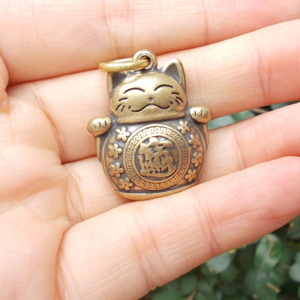 Vtgbrasslover Vtg Vintage style brass cute lucky cat Statues pendant Fortune cat statues figure paperweight mini toys gift