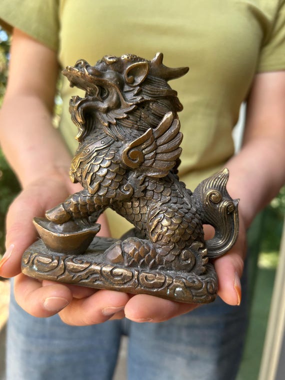 Exquisite Copper Flying Pixiu Statue, Winged Qinlin Dragon