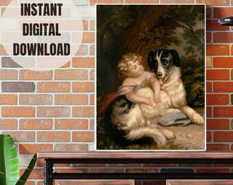* antique picture ❀* 女の子とワンちゃんのいる 版画プリント antique picture ❀* 女の子とワンちゃんのいる 版画プリント
