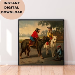 The Travelling Comedians, Vintage Monkey Art, Funny Monkey Canvas Decor, Printable Poster, Antique Monkey Prints, Funny Gift Ideas,
