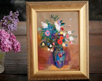 Blumenstillleben Vintage Rosen, Blumenmalerei, Vintage Blumenkunst, blaue Vase, weiße Blumen, Vintage druckbar, stimmungsvolles Stillleben