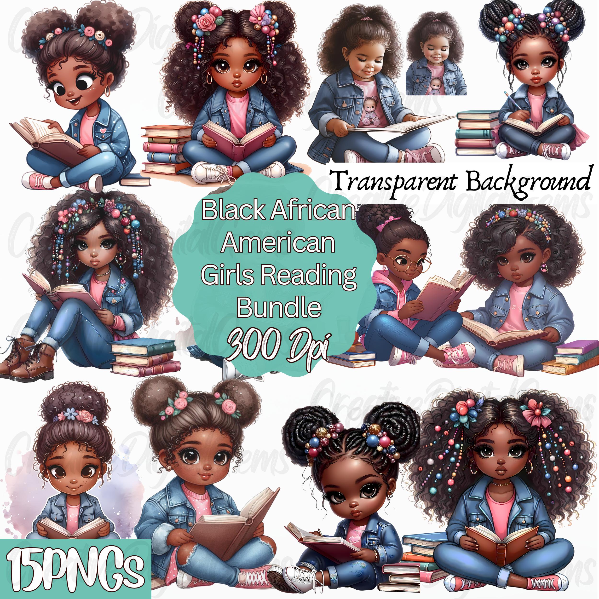 African American Art - Book Lover Gift - Black Girl Reading Clipart ...