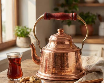 Tetera de cobre martillada a mano – Hervidor tradicional con revestimiento de estaño (capacidad de 1,3 l)