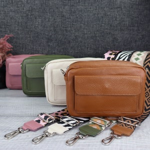 Umhängetasche Damen Klein Leder, Crossbody Bag Damen Breiter Gurt, Bauchtasche Damen Stylische mit Breiten Schultergurten, Geschenk für Sie