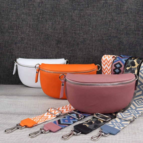 Blade Marsupio da donna in vera pelle, elegante marsupio, da donna, con 2 motivi e pelle staccabili e regolabili, tracolla da donna, tasca sul petto di alta qualità per donne, Beige-2., m