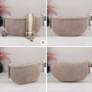 Suede bag taupe with patterned straps, suede leather fanny pack for women, crossbody bag suede, leather shoulder bag Taupe-11