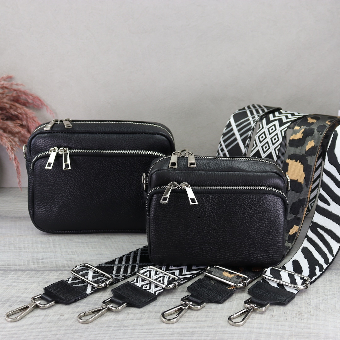 Borsa A Tracolla Donna In Vera Pelle, Piccola 22x14x8,5 Cm, Con Tracolla Larga Regolabile E Rimovibile, Multitasca, Per Ogni Occasione