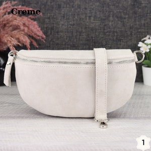 Wildledertasche Creme mit Breiter Gürtel, Wildleder Leder Bauchtasche für Damen, Crossbody Tasche Wildleder, Leder Umhängetasche, Bild 3