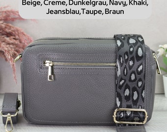Leather bum bag with golden zipper, Mother's Day gift, crossbody bags, leather shoulder bag with patterned strap