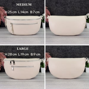 Crossbody Tasche Leder Creme mit Gemustertem Riemen, Umhängetasche Damen mit extra Reißverschlusstaschen, Geschenk Freundin, Schultertasche Bild 2