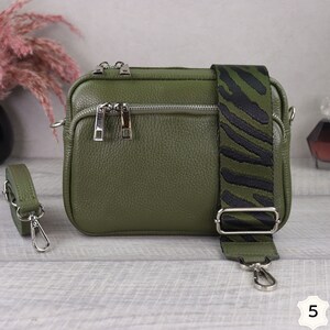 Khaki Leather Crossbody Bag with Wide Strap, Leather Shoulder Bag, Bum Bag and Patterned Belt, Belt Bag for Women, Everyday Bag Khaki-5