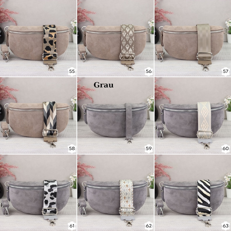 Suede bag for women with patterned straps, suede bum bag women, suede shoulder bag, crossbody bag suede image 9