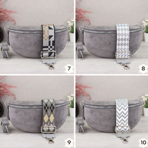 Suede Bag Grey with Patterned Straps, Suede Leather Fanny Pack for Women, Crossbody Bag Suede, Leather Shoulder Bag image 9